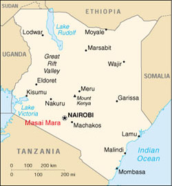 Map of Kenya showing the Maasai Mara