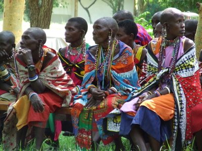 Maasai women wearing colorful beads.